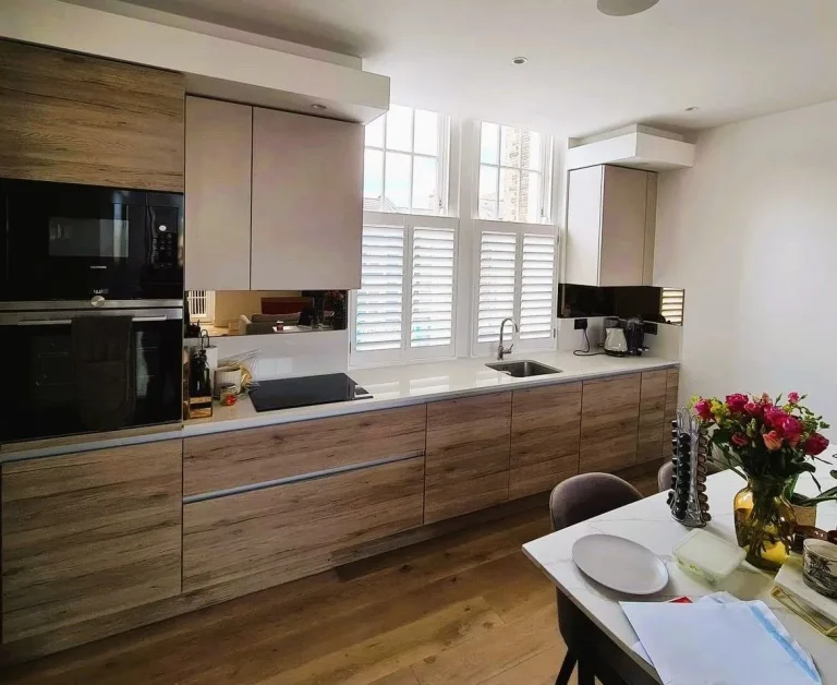 White café shutters in a contemporary kitchen