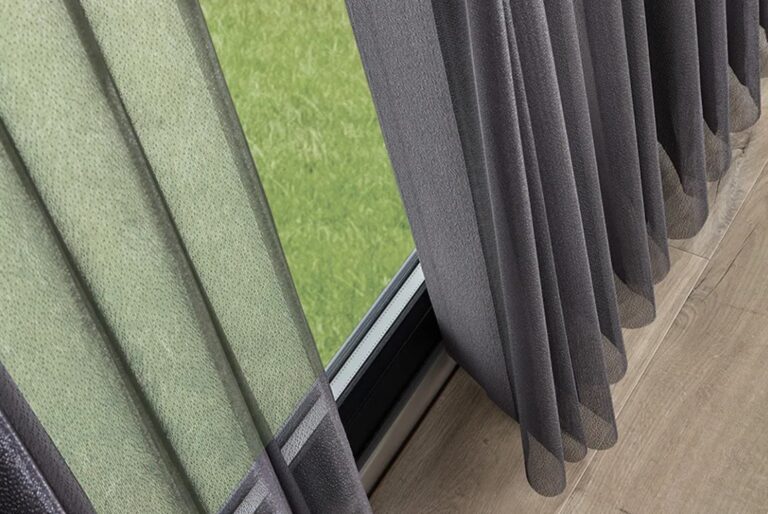 Close-up of grey allusion blinds fabric