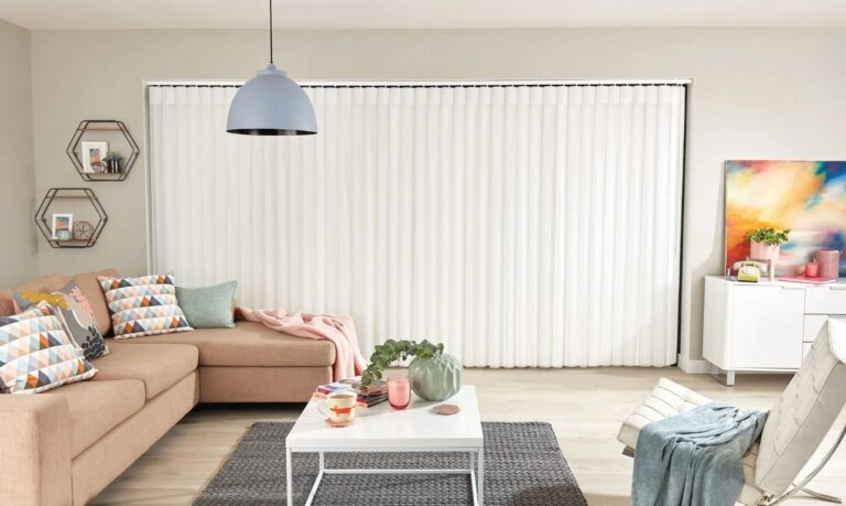 White allusion blinds in a spacious living room