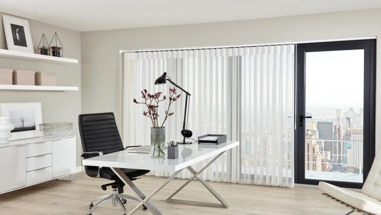 White allusion blinds in a home office