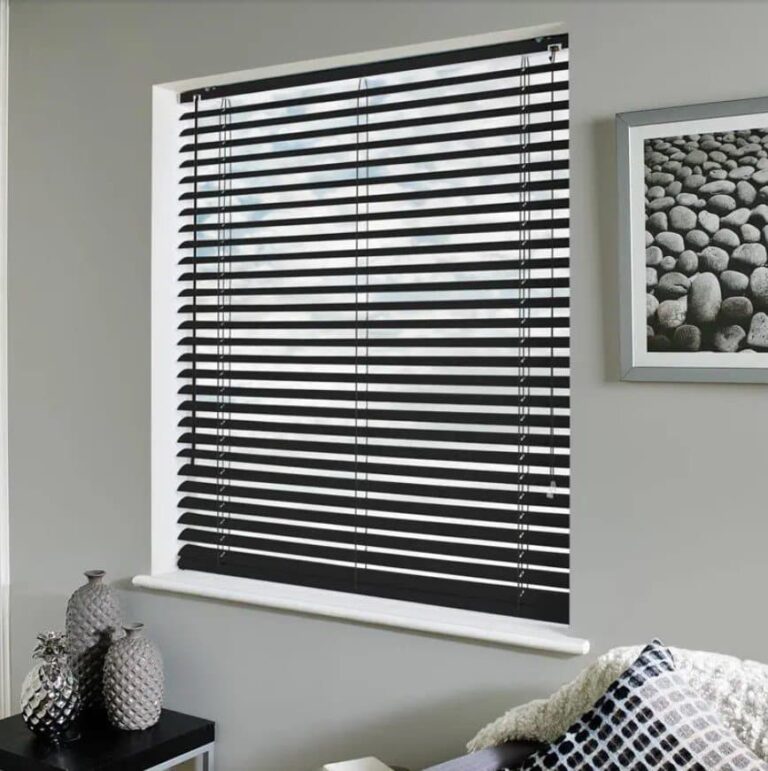 Affordable window shutters in a contemporary living room setting